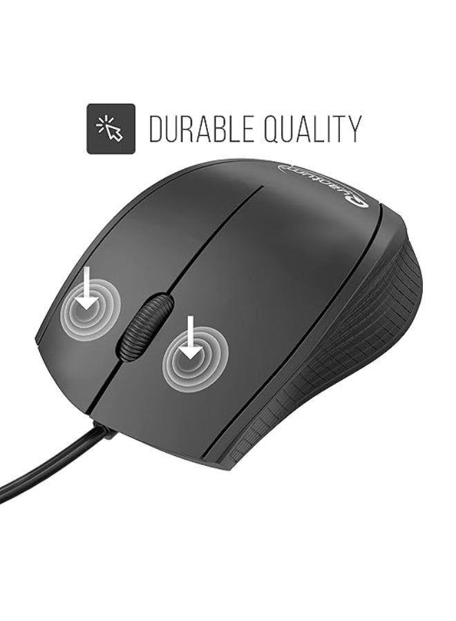 Quantum Renewed - QHM251H USB Wired Mouse, 1200 DPI Optical Sensor, Plug & Play Ergonomic Mouse for PC/Laptop - Black - Image 3